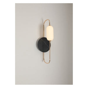 JS-GL-20281 - French Gold & Black Marble Metal & Glass Marble Wall Light