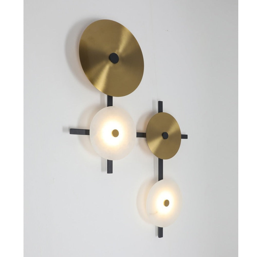 JS-GL-20291-A - Antique Brass Metal & Onxy Marble Wall Light