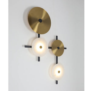 JS-GL-20291-A - Antique Brass Metal & Onxy Marble Wall Light