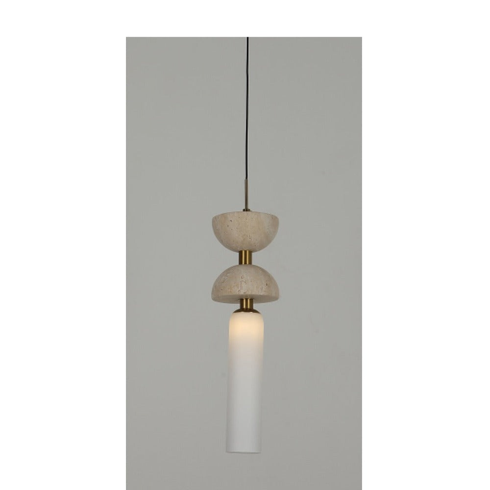 JS-GL-20294-1 - Antique Brass Metal & Glass & Travertino Luxury Hanging Light