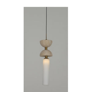 JS-GL-20294-1 - Antique Brass Metal & Glass & Travertino Luxury Hanging Light