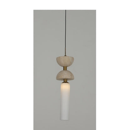 JS-GL-20294-1 - Antique Brass Metal & Glass & Travertino Luxury Hanging Light