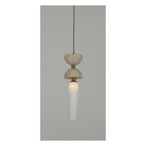 JS-GL-20294-1 - Antique Brass Metal & Glass & Travertino Luxury Hanging Light