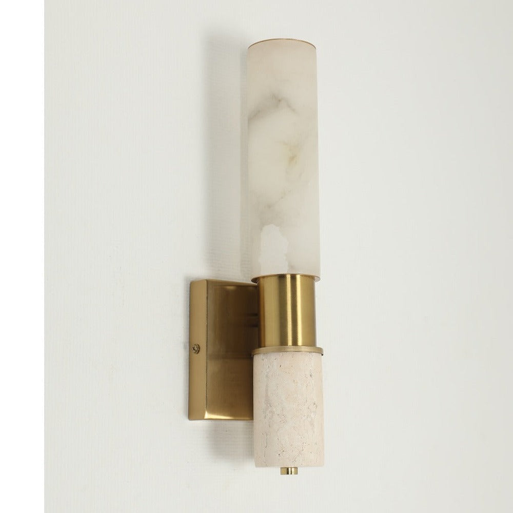 JS-GL-20296-W - Antique Brass Metal & Onyx Marble & Travetine Marble Wall Light