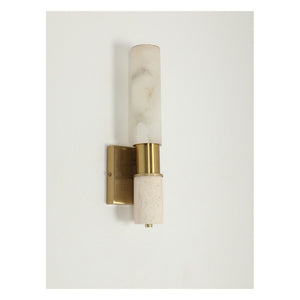 JS-GL-20296-W - Antique Brass Metal & Onyx Marble & Travetine Marble Wall Light