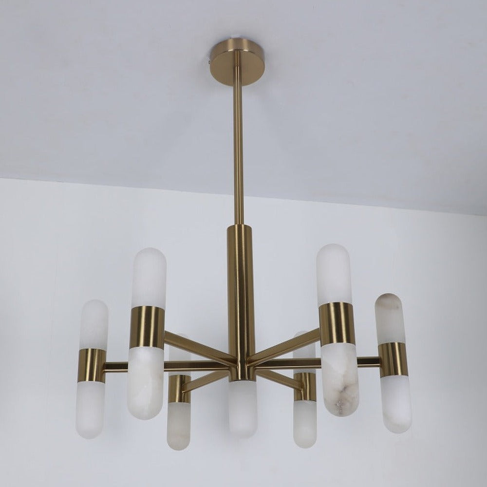 JS-GL-20301-13 - Antique Brass Metal & Onxy Marble Led Chandelier