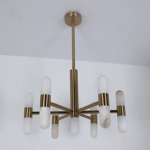 JS-GL-20301-13 - Antique Brass Metal & Onxy Marble Led Chandelier