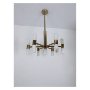 JS-GL-20301-13 - Antique Brass Metal & Onxy Marble Led Chandelier