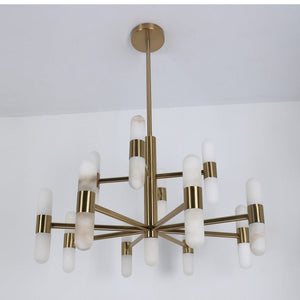 JS-GL-20302-25 - Antique Brass Metal & Onxy Marble Led Chandelier