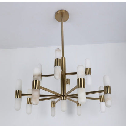 JS-GL-20302-25 - Antique Brass Metal & Onxy Marble Led Chandelier