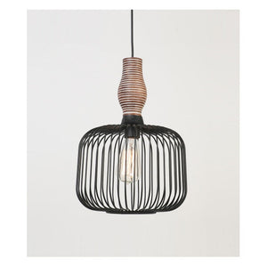 JS-GL-20305-BK - BLACK & BROWN & WHITE WOOD Metal Hanging Light