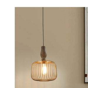JS-GL-20305-GD - MATT GOLD & BROWN & WHITE METAL & WOOD Wooden Hanging Light
