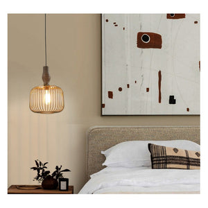 JS-GL-20305-GD - MATT GOLD & BROWN & WHITE METAL & WOOD Wooden Hanging Light