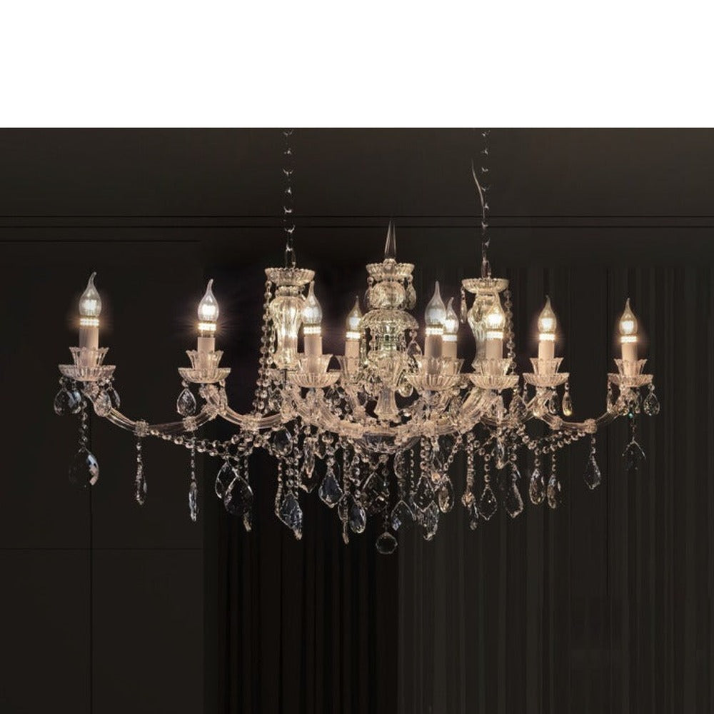 JS-GL-2032-10 - White Metal & Crystals Candle Arm Chandelier