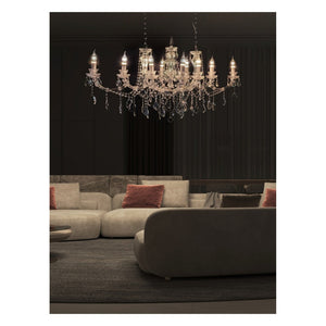 JS-GL-2032-10 - White Metal & Crystals Candle Arm Chandelier