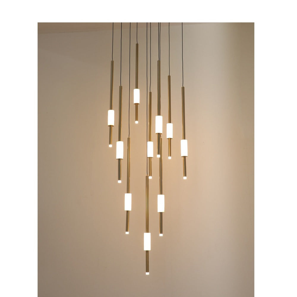 JS-GL-20398 - Antique Brass Metal & Onyx Marble & Acrylic Led Chandelier