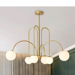 JS-GL-20483-6 - Antique Brass Metal Glass Ball Chandelier