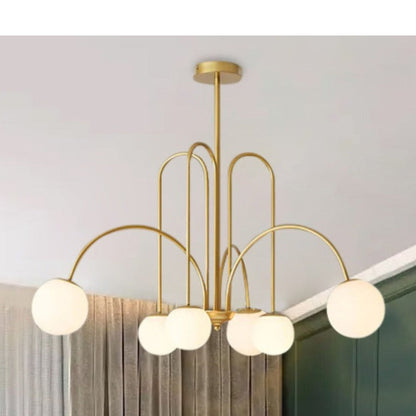 JS-GL-20483-6 - Antique Brass Metal Glass Ball Chandelier