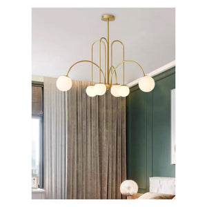 JS-GL-20483-6 - Antique Brass Metal Glass Ball Chandelier