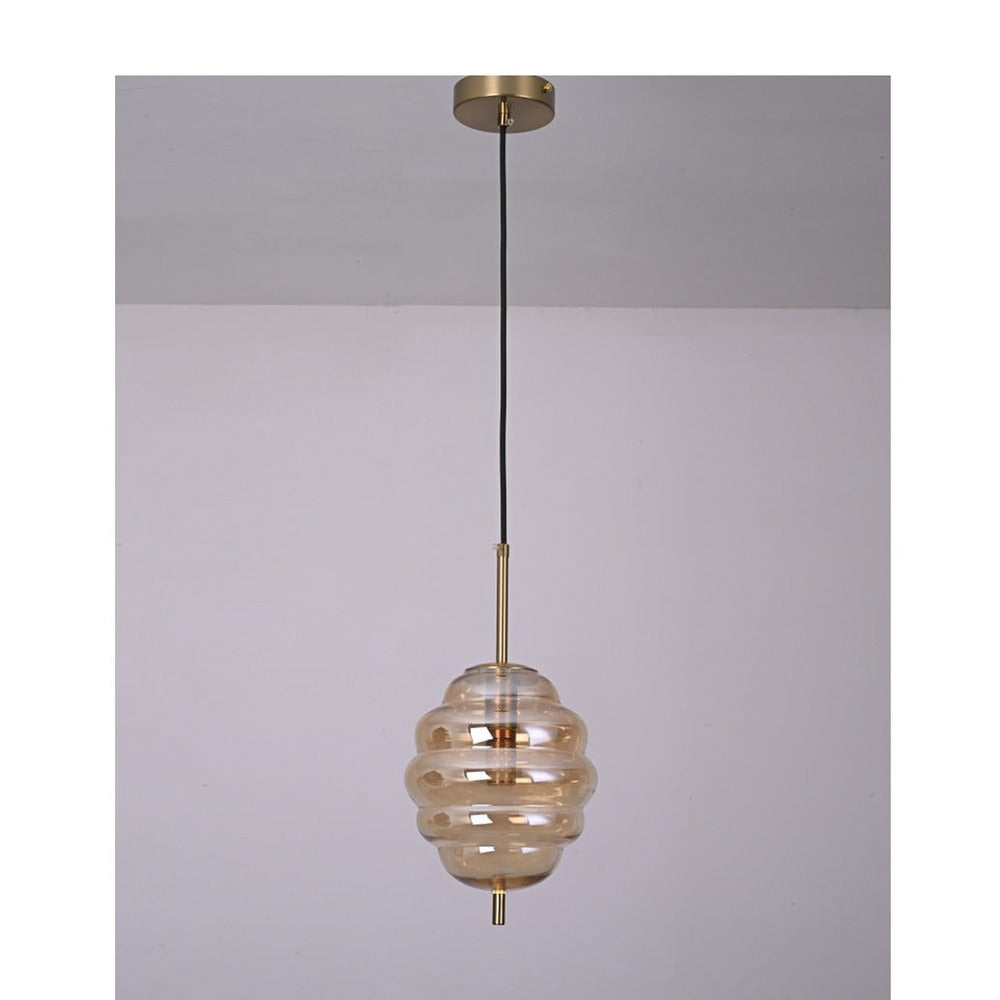 JS-GL-2070-1AM - Antique Brass Metal Glass Hanging Light