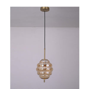 JS-GL-2070-1AM - Antique Brass Metal Glass Hanging Light