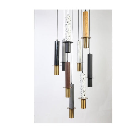 JS-GL-2109-6 - ANTIQUE BRASS & BLACK METAL & GLASS Cluster Hanging Light
