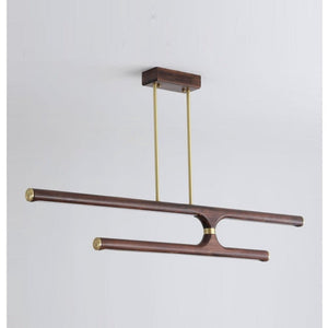 JS-GL-2115-H - Antique Brass Metal & Wood Led Hanging Light