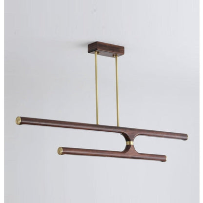 JS-GL-2115-H - Antique Brass Metal & Wood Led Hanging Light