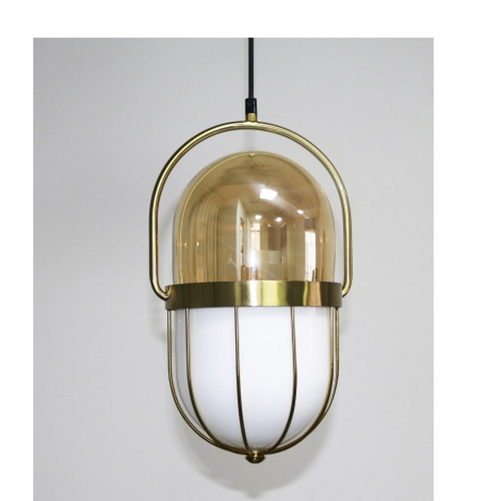 JS-GL-2125- 1H - ANTIQUE BRASS METAL Glass Hanging Light