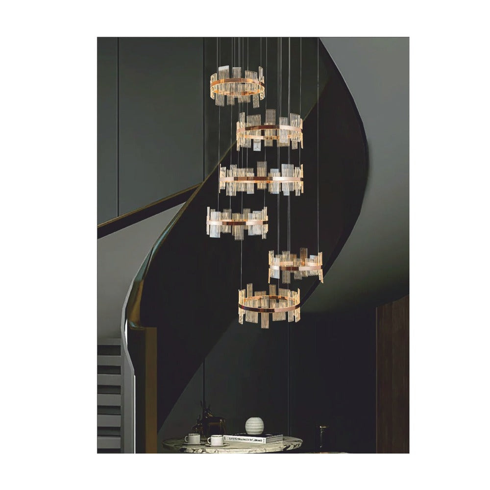 JS-GL-2157-6 - French Gold Metal & Acrylic Led Chandelier