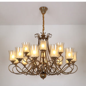 JS-GL-22019-12+6 - Antique Brass Metal & Glass Modern Chandelier
