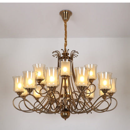 JS-GL-22019-12+6 - Antique Brass Metal & Glass Modern Chandelier