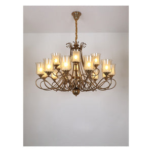 JS-GL-22019-12+6 - Antique Brass Metal & Glass Modern Chandelier