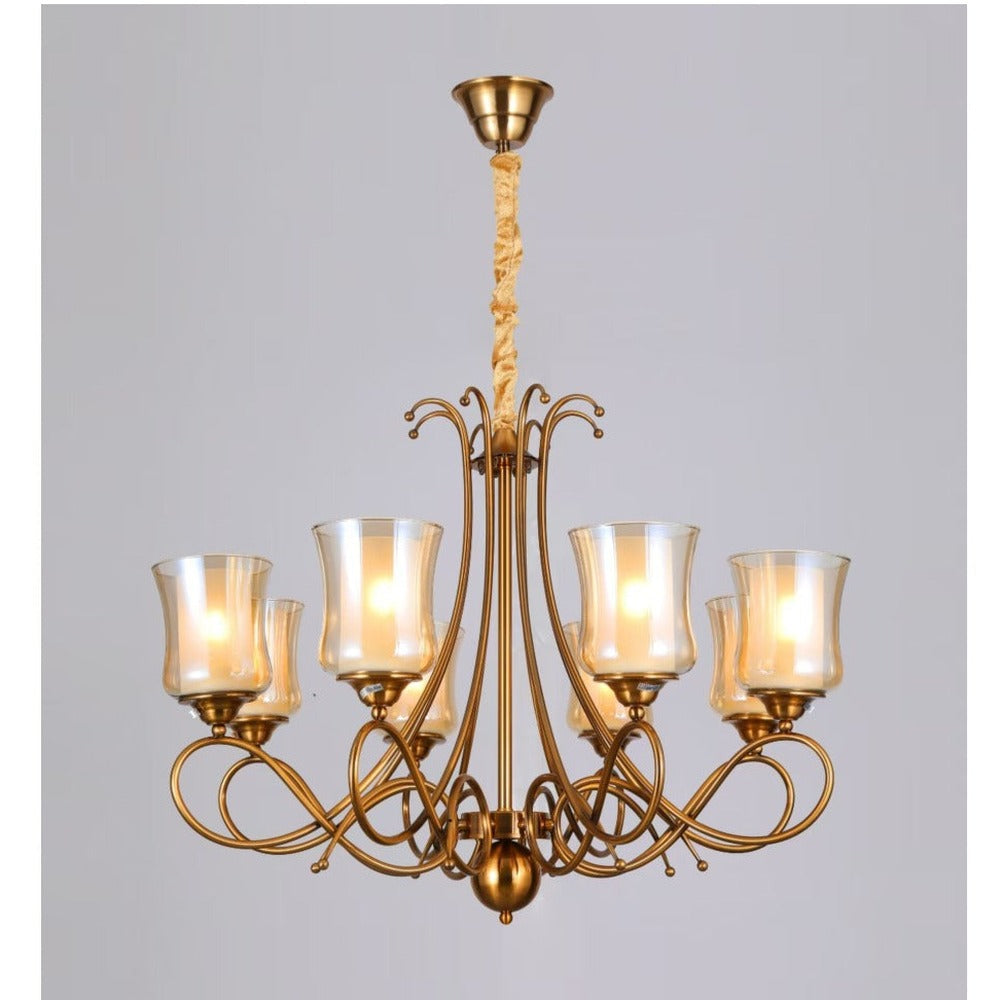 JS-GL-22019-8 - Antique Brass Metal & Glass Modern Chandelier