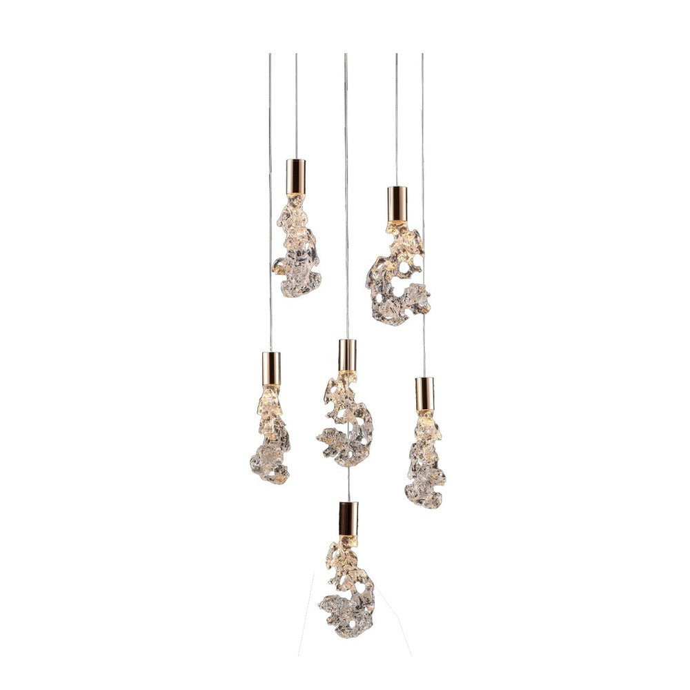JS-GL-2202-5+1 - French Gold Metal & Acrylic Modern Hanging Light