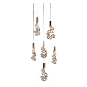 JS-GL-2202-5+1 - French Gold Metal & Acrylic Modern Hanging Light