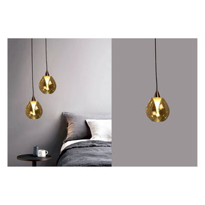 JS-GL-220429-AMB - Antique Brass Metal & Amber Glass Hanging Light