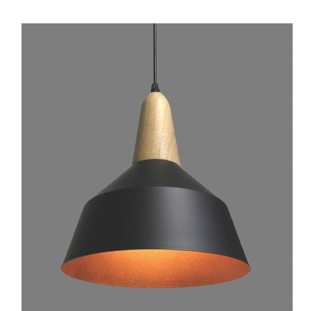 JS-GL-230-1 - BLACK & GOLD WOOD Metal Hanging Light
