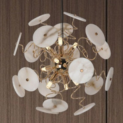 JS-GL-23091 - French Gold Metal & Onyx Marble Hanging Light