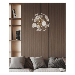 JS-GL-23091 - French Gold Metal & Onyx Marble Hanging Light