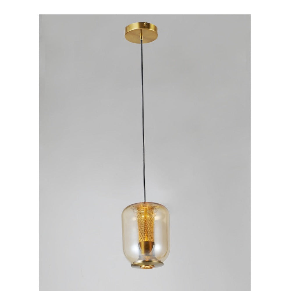 JS-GL-2318 - Antique Brass Metal Glass Hanging Light