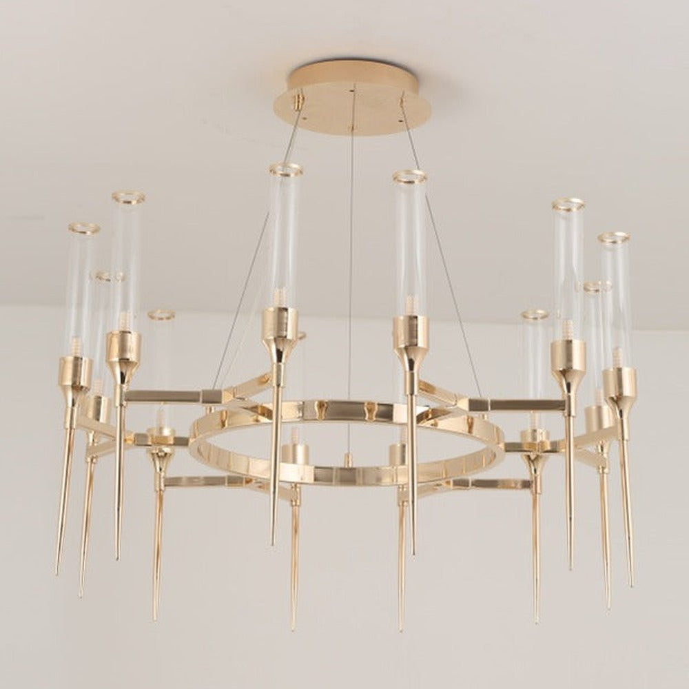 JS-GL-23695D - Champagne Gold Metal & Glass Led Chandelier