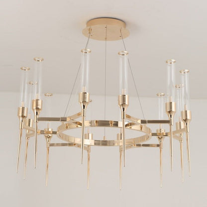JS-GL-23695D - Champagne Gold Metal & Glass Led Chandelier
