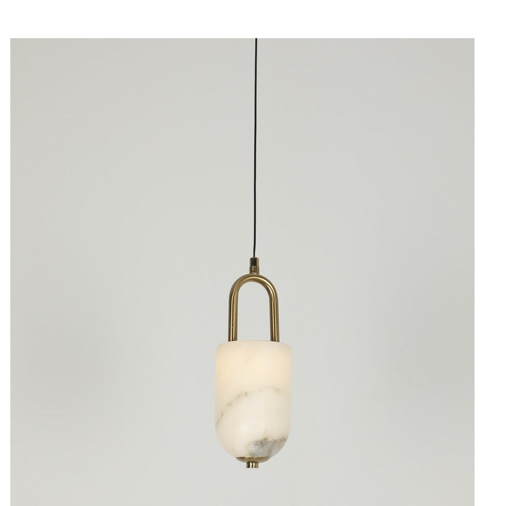 JS-GL-23922-H - Antique Brass Metal & Onyx Marble Hanging Light