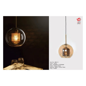 JS-GL-2399-1 - Antique Brass Metal & Amber Glass Hanging Light