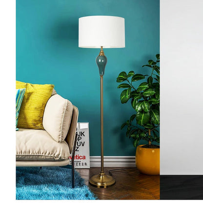 JS-GL-2426-F - Antique Brass Ceramic & Metal & Fabric Shade Modern Floor Lamp