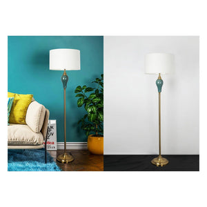 JS-GL-2426-F - Antique Brass Ceramic & Metal & Fabric Shade Modern Floor Lamp