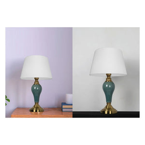 JS-GL-2426-TL - Antique Brass Ceramic & Metal & Fabric Shade Modern Table Lamp