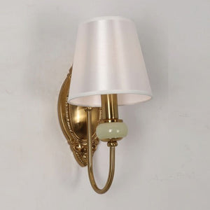 JS-GL-2491-1 - Antique Brass Metal & Fabric Shade Marble Wall Light