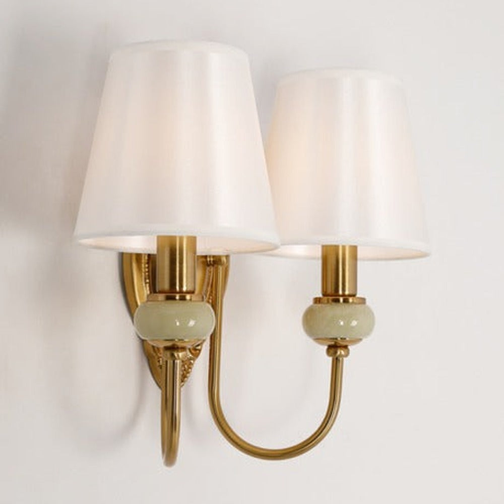 JS-GL-2491-2 - Antique Brass Metal & Fabric Shade Marble Wall Light